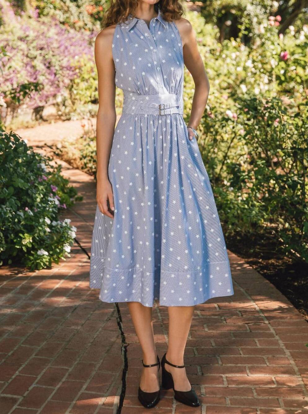NEW CURRENT AIR star stripe dress in blue/ white